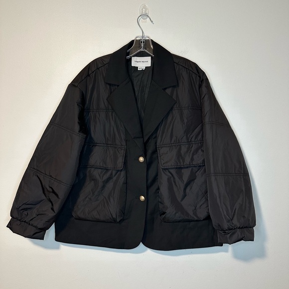 Urban Revivo Black padded jacket with contrast revere collar Blazer Sz 4 - Picture 2 of 7